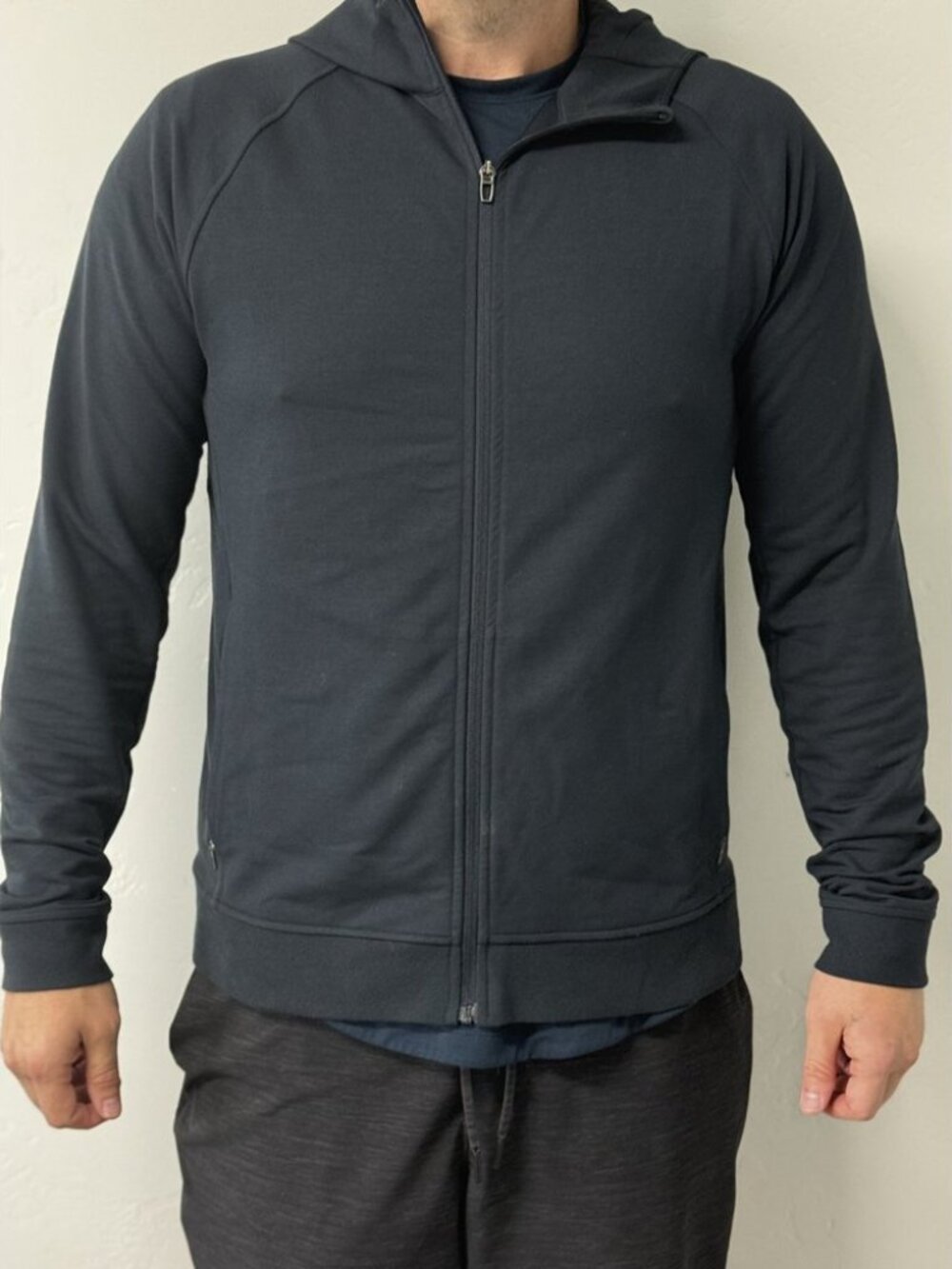 Lululemon Full Zip Hooded Jacket Dark Navy 4-Way Stretch Men's L · WP-006
